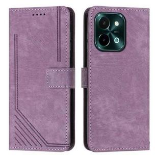 For vivo Y28 4G Skin Feel Stripe Pattern Leather Phone Case with Lanyard(Purple)