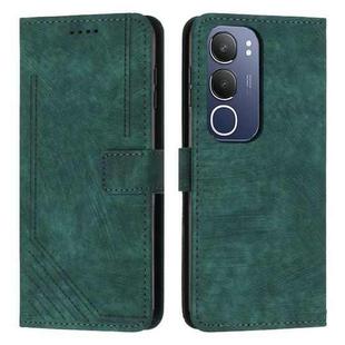 For vivo Y19s Skin Feel Stripe Pattern Leather Phone Case with Lanyard(Green)