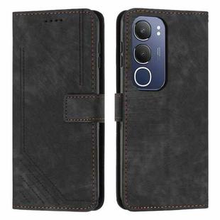 For vivo Y19s Skin Feel Stripe Pattern Leather Phone Case with Lanyard(Black)