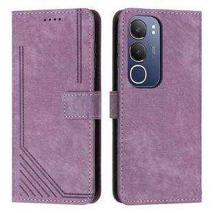 For vivo Y19s Skin Feel Stripe Pattern Leather Phone Case with Lanyard(Purple)