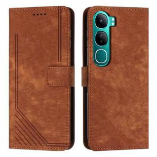 For vivo Y300 Global / V40 Lite IDN Skin Feel Stripe Pattern Leather Phone Case with Lanyard(Brown)