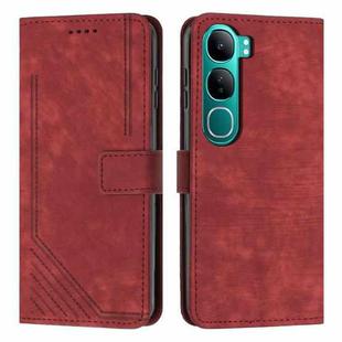 For vivo Y300 Global / V40 Lite IDN Skin Feel Stripe Pattern Leather Phone Case with Lanyard(Red)