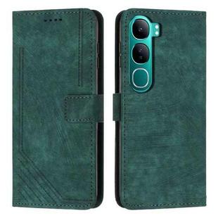 For vivo Y300 Global / V40 Lite IDN Skin Feel Stripe Pattern Leather Phone Case with Lanyard(Green)