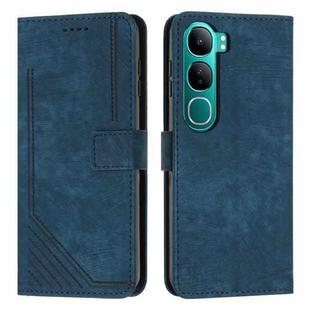 For vivo Y300 Global / V40 Lite IDN Skin Feel Stripe Pattern Leather Phone Case with Lanyard(Blue)