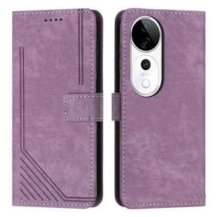 For vivo V40 / V40 Pro / T3 Ultra Skin Feel Stripe Pattern Leather Phone Case with Lanyard(Purple)