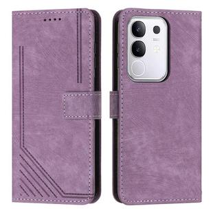 For vivo Y29 4G Skin Feel Stripe Pattern Leather Phone Case with Lanyard(Purple)