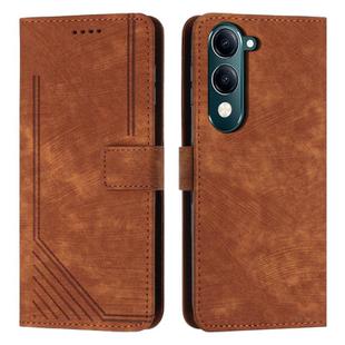 For vivo Y29s 5G / Y04 4G Skin Feel Stripe Pattern Leather Phone Case with Lanyard(Brown)