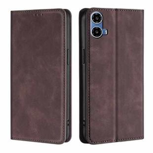 For Motorola Moto G34 5G Skin Feel Magnetic Leather Phone Case(Dark Brown)