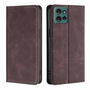 For Motorola Edge 50 5G Skin Feel Magnetic Leather Phone Case(Dark Brown)