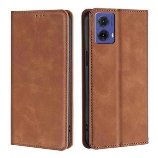 For Motorola Moto G85 5G Skin Feel Magnetic Leather Phone Case(Light Brown)