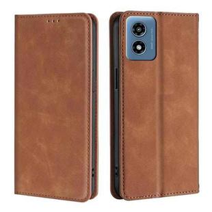 For Motorola Moto G 5G 2024 Skin Feel Magnetic Leather Phone Case(Light Brown)