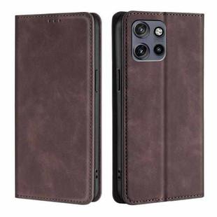 For Motorola Edge 50 Neo 5G Skin Feel Magnetic Leather Phone Case(Dark Brown)