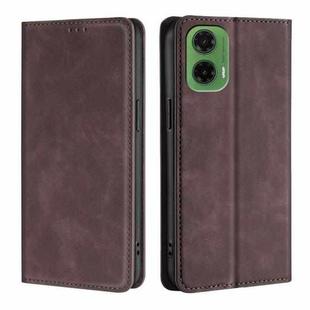 For Motorola Moto G35 5G Skin Feel Magnetic Leather Phone Case(Dark Brown)