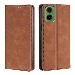 For Motorola Moto G35 5G Skin Feel Magnetic Leather Phone Case(Light Brown)