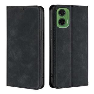 For Motorola Moto G35 5G Skin Feel Magnetic Leather Phone Case(Black)