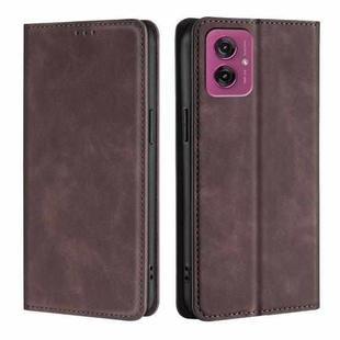 For Motorola Moto G55 5G Skin Feel Magnetic Leather Phone Case(Dark Brown)