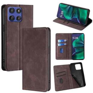 For Motorola Moto G Stylus 5G 2025 Skin Feel Magnetic Leather Phone Case(Dark Brown)