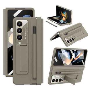 For Samsung Galaxy Z Fold4 PU + PC Full Coverage Phone Case with Pen/Pen Slots(Light Brown)