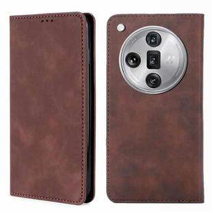 For OPPO Find X7 Ultra 5G Skin Feel Magnetic Leather Phone Case(Dark Brown)