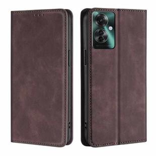 For OPPO Reno11 F 5G Skin Feel Magnetic Leather Phone Case(Dark Brown)