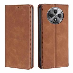 For OPPO Reno12 F 5G Skin Feel Magnetic Leather Phone Case(Light Brown)