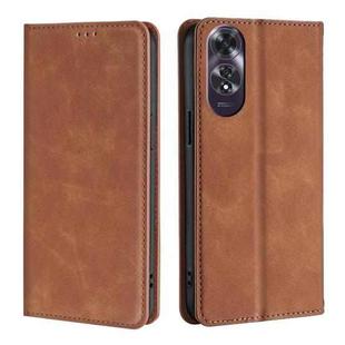 For OPPO A60 4G Global Skin Feel Magnetic Leather Phone Case(Light Brown)