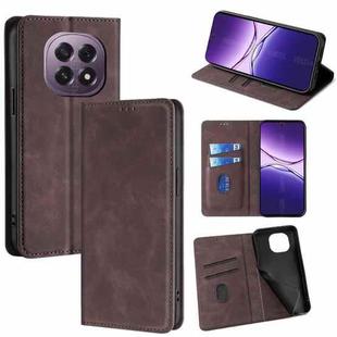 For OPPO A5 5G 2025 Global Skin Feel Magnetic Leather Phone Case(Dark Brown)