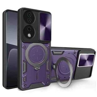 For Honor X7b CD Texture Sliding Camshield Magnetic Holder Phone Case(Purple)