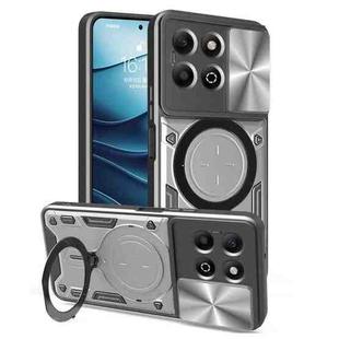 For Honor X6b 4G CD Texture Sliding Camshield Magnetic Holder Phone Case(Silver)