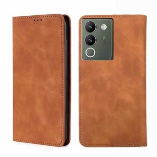 For vivo V29e 5G Skin Feel Magnetic Leather Phone Case(Light Brown)