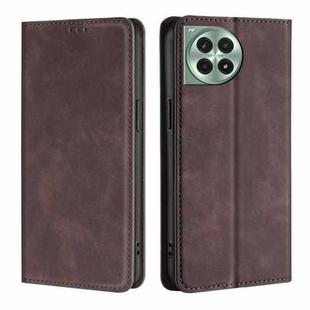 For OnePlus Ace 3 Pro 5G Skin Feel Magnetic Leather Phone Case(Dark Brown)