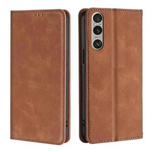 For Sony Xperia 1 VI Skin Feel Magnetic Leather Phone Case(Light Brown)