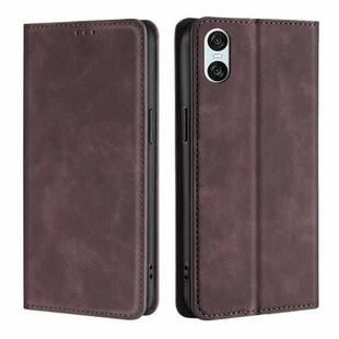 For Sony Xperia 10 VI Skin Feel Magnetic Leather Phone Case(Dark Brown)