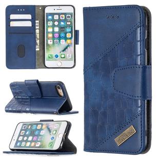 For iPhone 8 / 7 Matching Color Crocodile Texture Horizontal Flip PU Leather Case with Wallet & Holder & Card Slots(Blue)
