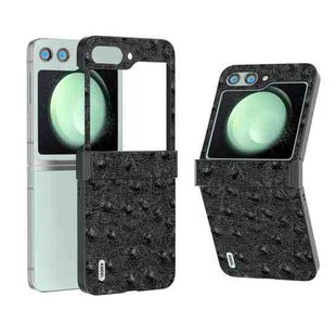 For Samsung Galaxy Z Flip5 ABEEL Hinge Genuine Leather Ostrich Texture Phone Case(Black)