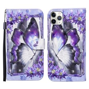 For iPhone 11 Pro Max 3D Painted Pattern Horizontal Flip Leather Case with Holder & Wallet & Card slot & Lanyard(Purple Flower Butterfly)