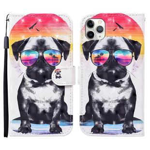 For iPhone 11 Pro Max 3D Painted Pattern Horizontal Flip Leather Case with Holder & Wallet & Card slot & Lanyard(Glasses Dog)