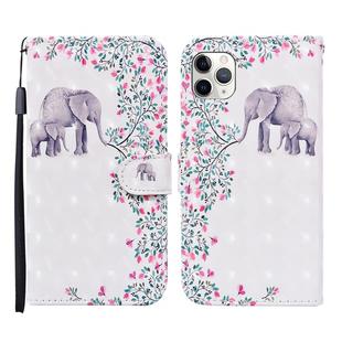 For iPhone 11 Pro 3D Painted Pattern Horizontal Flip Leather Case with Holder & Wallet & Card slot & Lanyard(Flower Elephant)