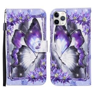 For iPhone 11 Pro 3D Painted Pattern Horizontal Flip Leather Case with Holder & Wallet & Card slot & Lanyard(Purple Flower Butterfly)