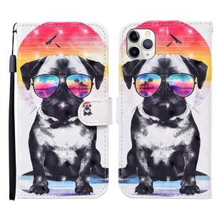 For iPhone 11 Pro 3D Painted Pattern Horizontal Flip Leather Case with Holder & Wallet & Card slot & Lanyard(Glasses Dog)
