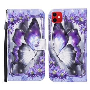 For iPhone 11 3D Painted Pattern Horizontal Flip Leather Case with Holder & Wallet & Card slot & Lanyard(Purple Flower Butterfly)