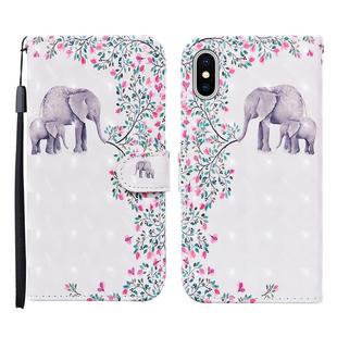 For iPhone XS Max 3D Painted Pattern Horizontal Flip Leather Case with Holder & Wallet & Card slot & Lanyard(Flower Elephant)