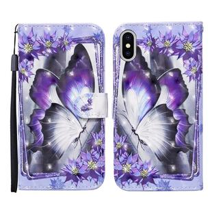 For iPhone XS Max 3D Painted Pattern Horizontal Flip Leather Case with Holder & Wallet & Card slot & Lanyard(Purple Flower Butterfly)