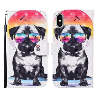 For iPhone XS Max 3D Painted Pattern Horizontal Flip Leather Case with Holder & Wallet & Card slot & Lanyard(Glasses Dog)