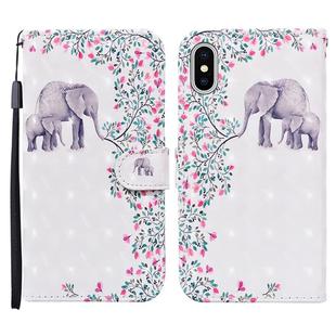 For iPhone X / XS 3D Painted Pattern Horizontal Flip Leather Case with Holder & Wallet & Card slot & Lanyard(Flower Elephant)