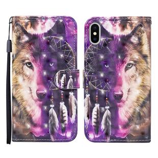 For iPhone X / XS 3D Painted Pattern Horizontal Flip Leather Case with Holder & Wallet & Card slot & Lanyard(Wind Chime Wolf)