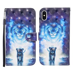 For iPhone X / XS 3D Painted Pattern Horizontal Flip Leather Case with Holder & Wallet & Card slot & Lanyard(Lion)