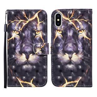 For iPhone X / XS 3D Painted Pattern Horizontal Flip Leather Case with Holder & Wallet & Card slot & Lanyard(Thunder Lion)