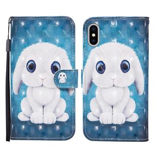 For iPhone X / XS 3D Painted Pattern Horizontal Flip Leather Case with Holder & Wallet & Card slot & Lanyard(Rabbit)