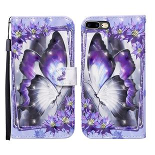 For iPhone 8 Plus / 7 Plus 3D Painted Pattern Horizontal Flip Leather Case with Holder & Wallet & Card slot & Lanyard(Purple Flower Butterfly)